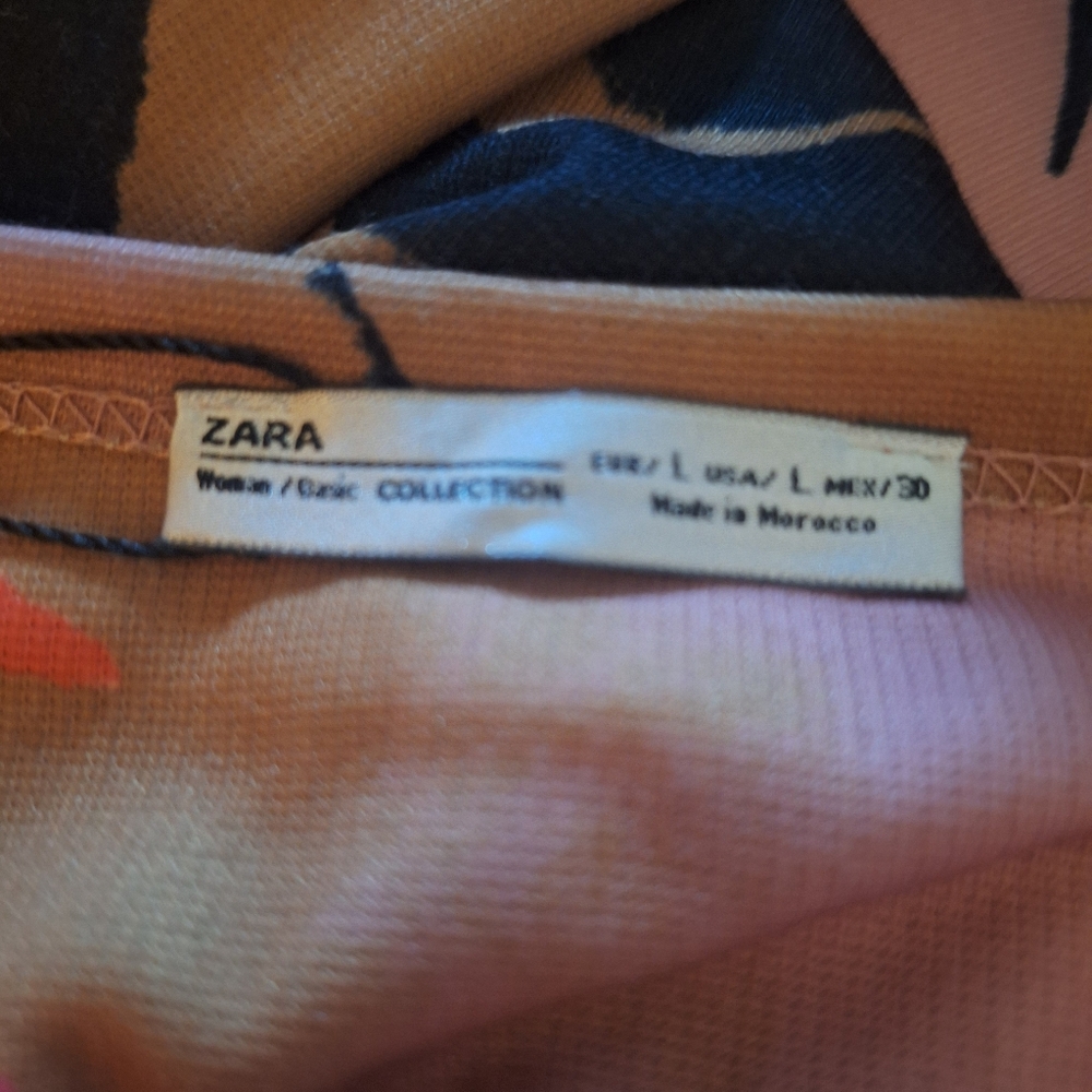Zara Pink and Brown Tropical Ruffle-Sleeve Shift Dress - Picture 3 of 3